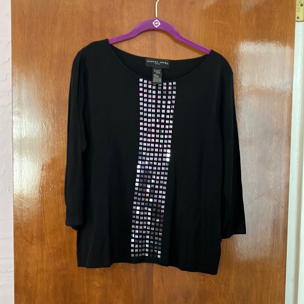 NWOT Beautiful August Silk Sequined Top, size L